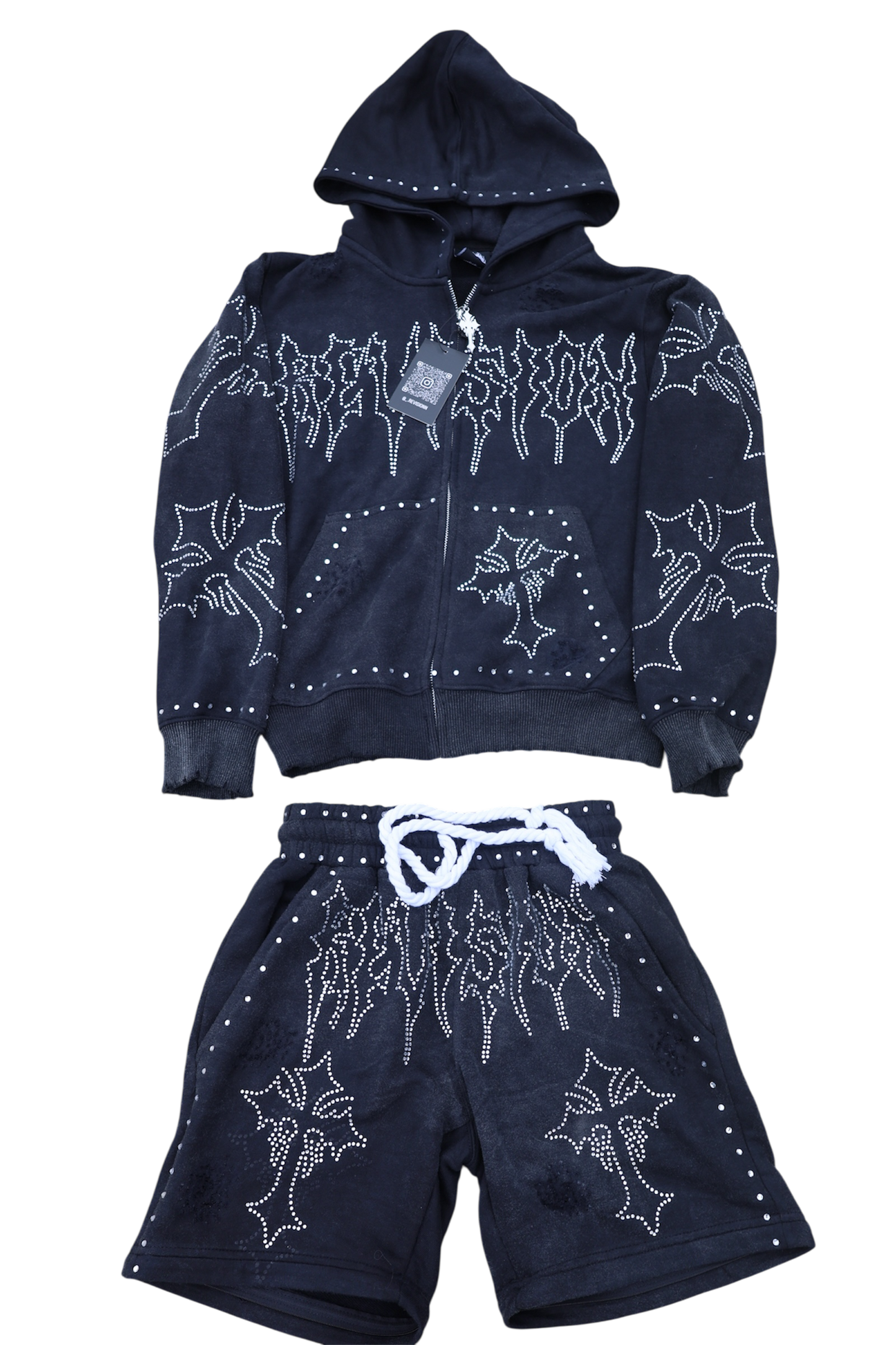 Black Rhinestone Built in Shorts/ Full-Set