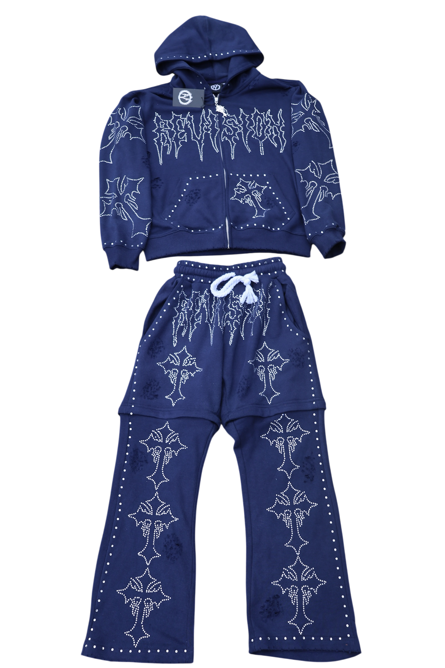 Denim Blue Rhinestone Built in Shorts/ Full-Set