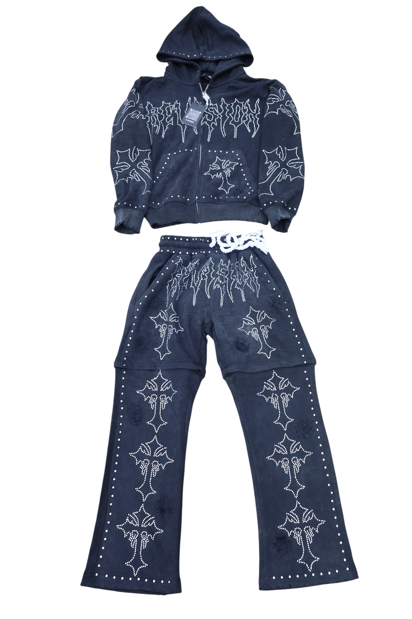 Black Rhinestone Built in Shorts/ Full-Set