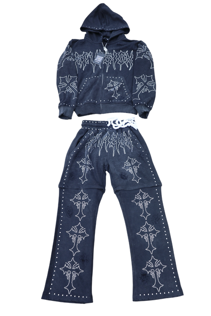 Black Rhinestone Built in Shorts/ Full-Set