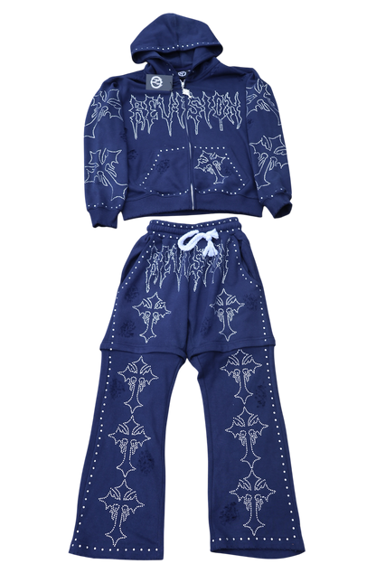 Denim Blue Rhinestone Built in Shorts/ Full-Set