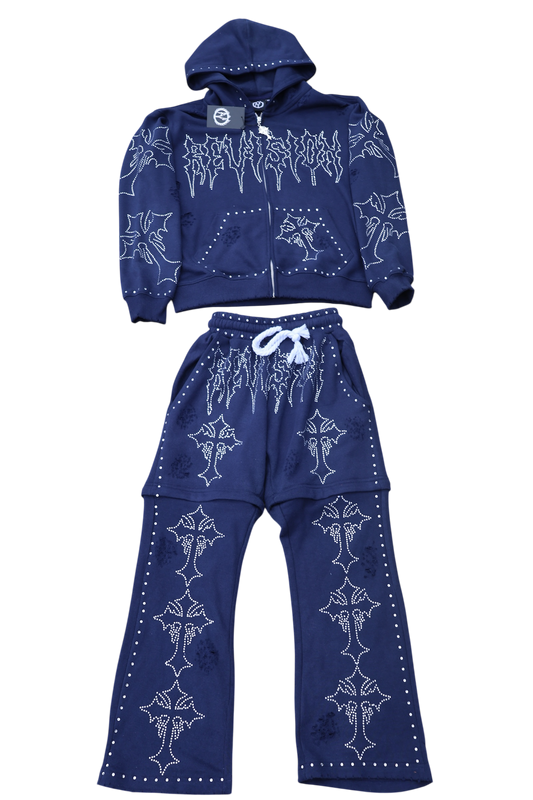 Denim Blue Rhinestone Built in Shorts/ Full-Set